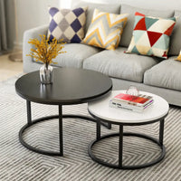 Classic Black & White Round Coffee Table Set of 2