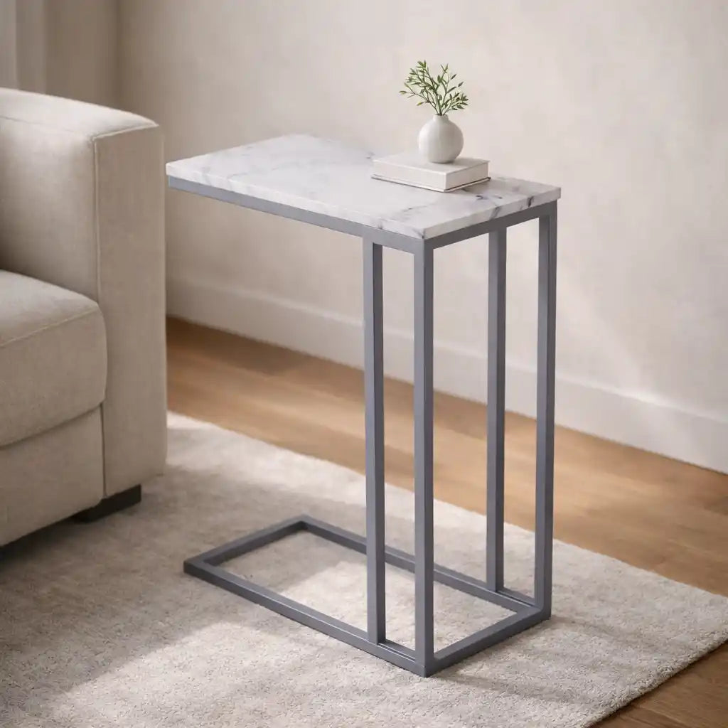 Classic C-Shaped White Marble Designer Side Table