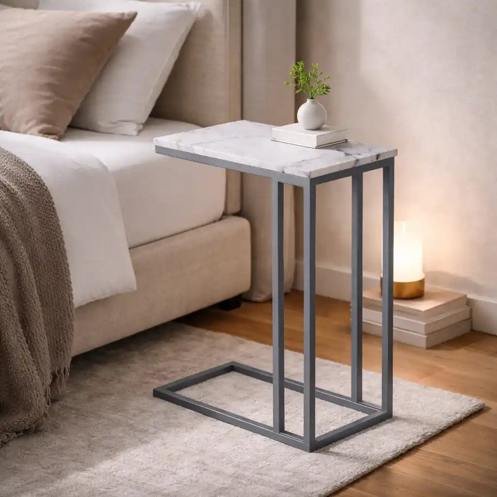 Classic C-Shaped White Marble Designer Side Table