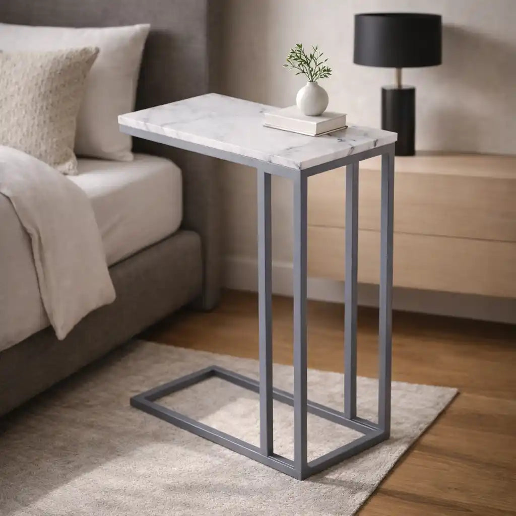 Classic C-Shaped White Marble Designer Side Table
