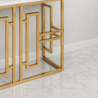 Classic Console Table with White Marble in Golden Metal Finish