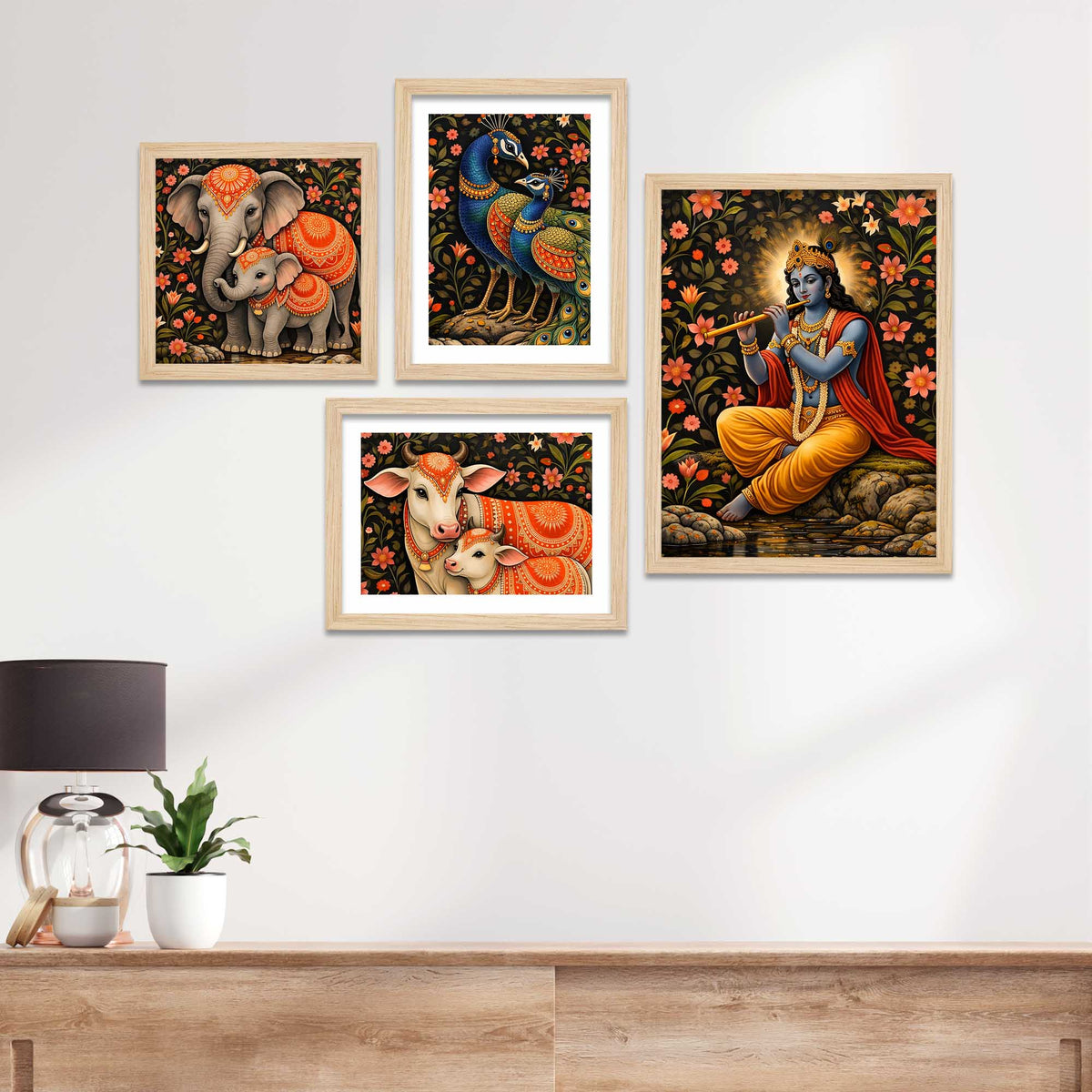 Classic Indian Spiritual Decor Wall Frame Set of Four