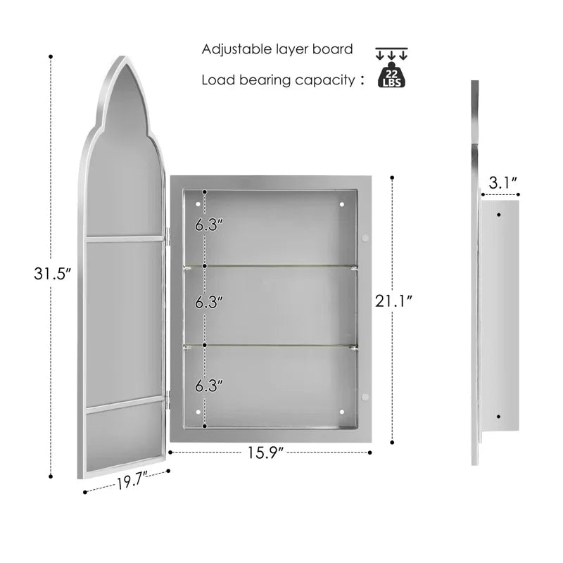 Classic Moroccan-Style Arched Bathroom Cabinet Wall Mirror