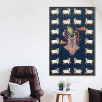 Classic Nathdwara Shreenathji Cow Theme Pichwai Canvas Wall Painting for Home