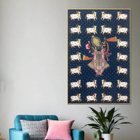 Classic Nathdwara Shreenathji Cow Theme Pichwai Canvas Wall Painting for Home