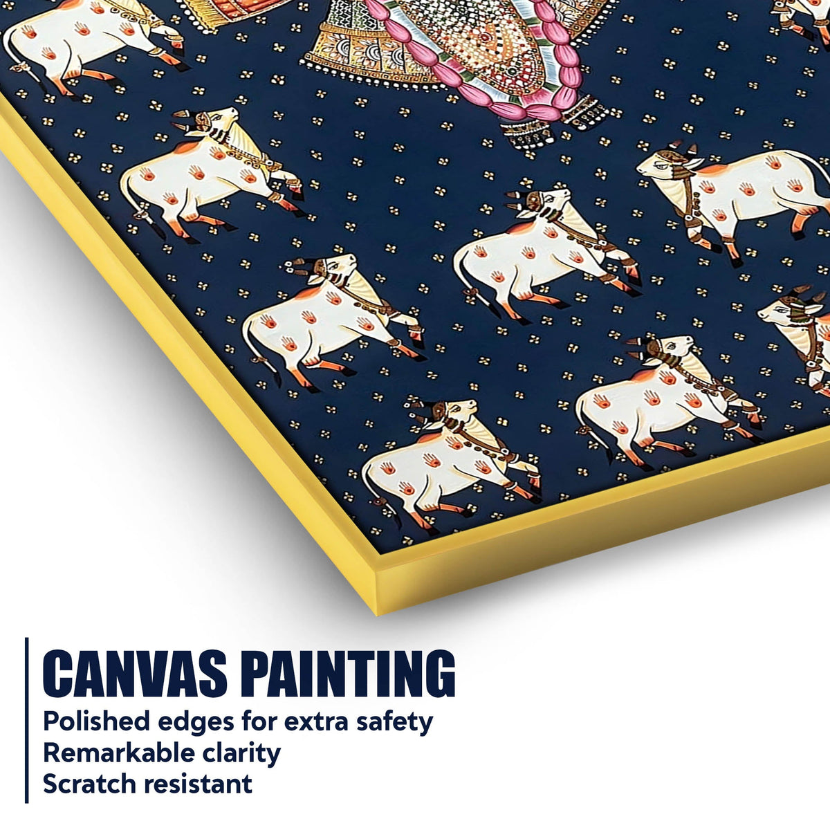 Classic Nathdwara Shreenathji Cow Theme Pichwai Canvas Wall Painting for Home