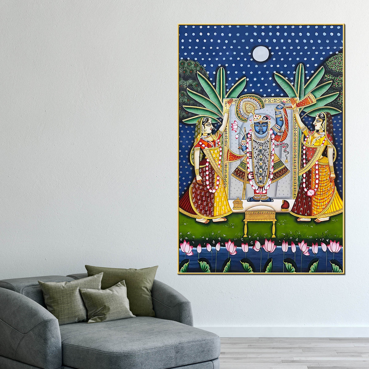 Classic Nathdwara Shreenathji Krishna Pichwai Canvas Wall Painting