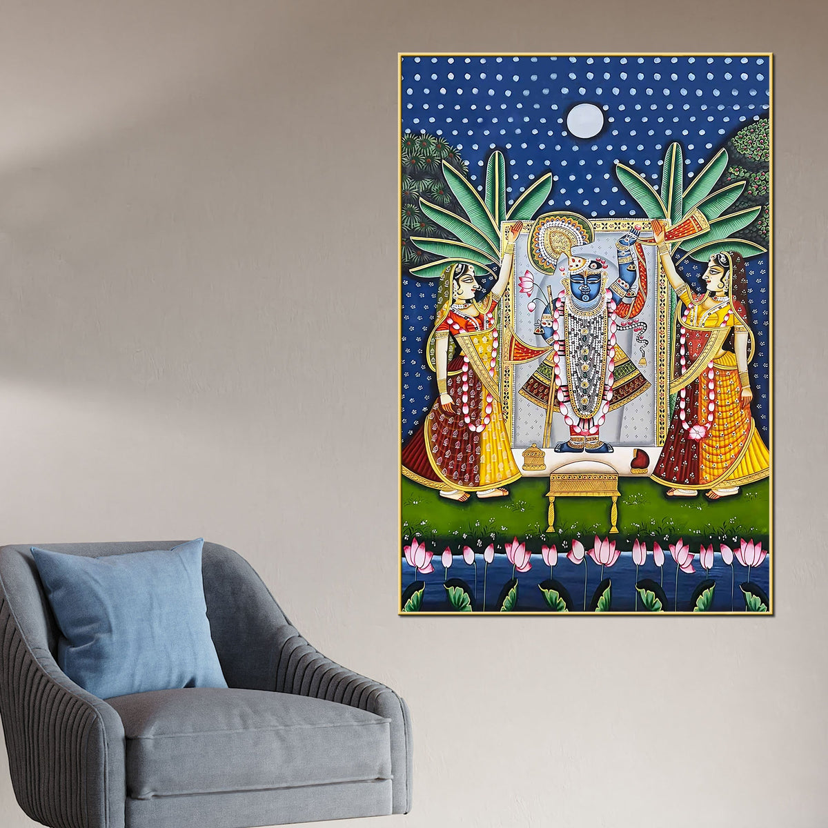 Classic Nathdwara Shreenathji Krishna Pichwai Canvas Wall Painting