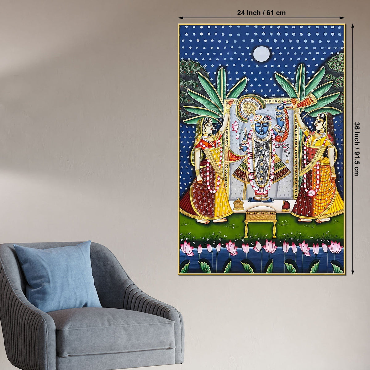 Classic Nathdwara Shreenathji Krishna Pichwai Canvas Wall Painting