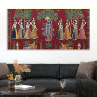 Classic Nathdwara Style Shri Krishna Raas Leela Pichwai Canvas Wall Painting