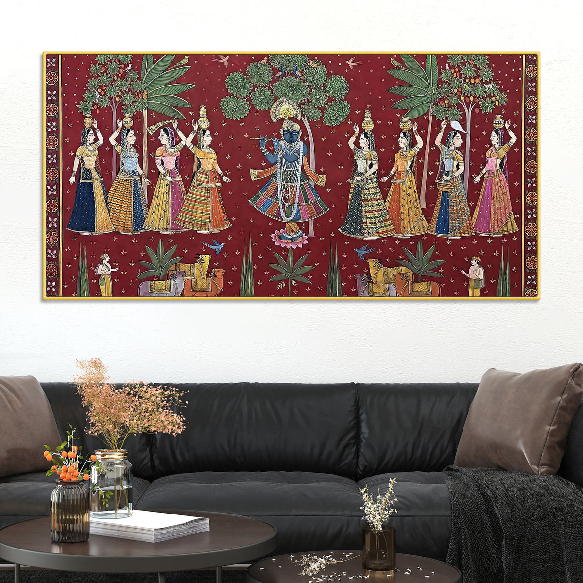 Classic Nathdwara Style Shri Krishna Raas Leela Pichwai Canvas Wall Painting