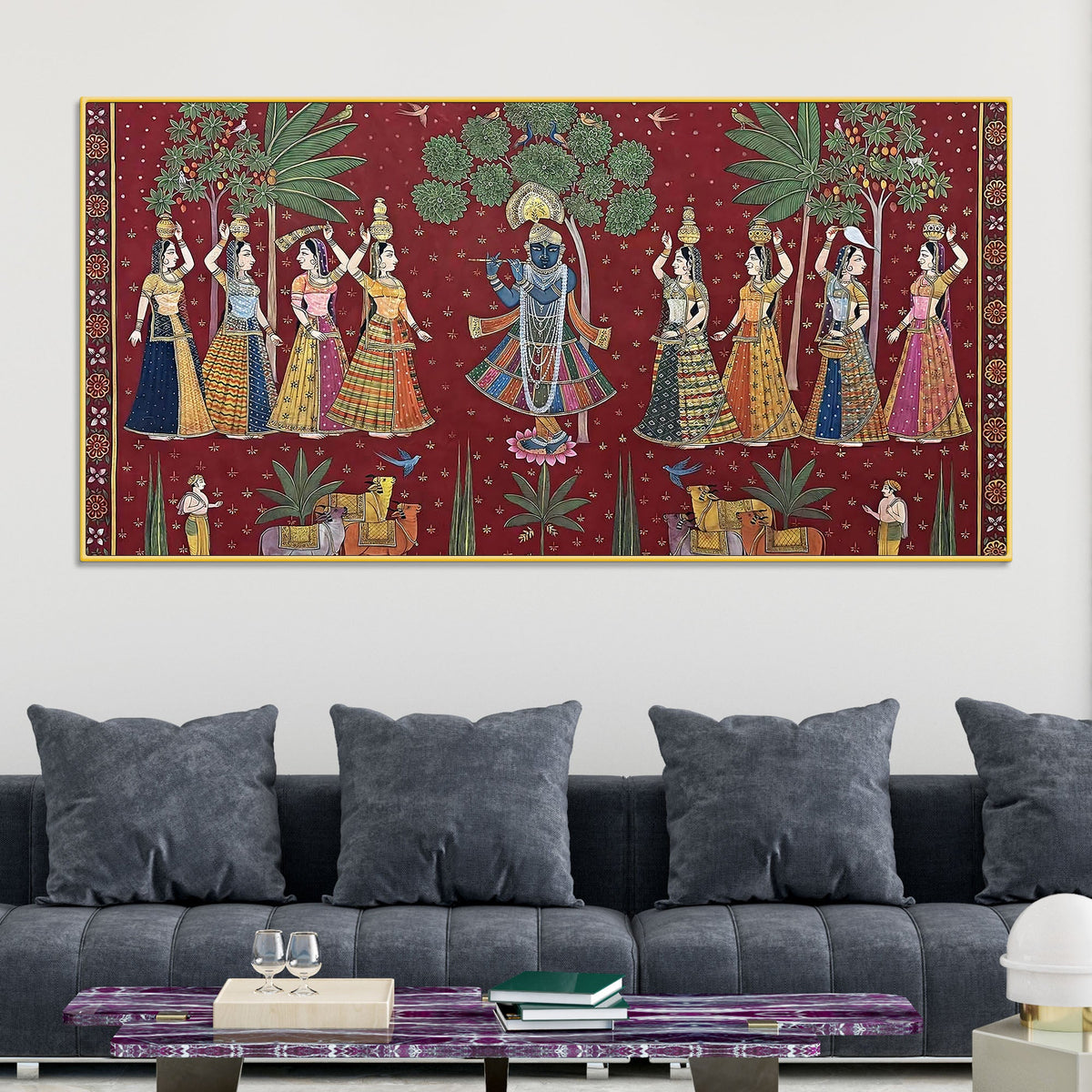Classic Nathdwara Style Shri Krishna Raas Leela Pichwai Canvas Wall Painting