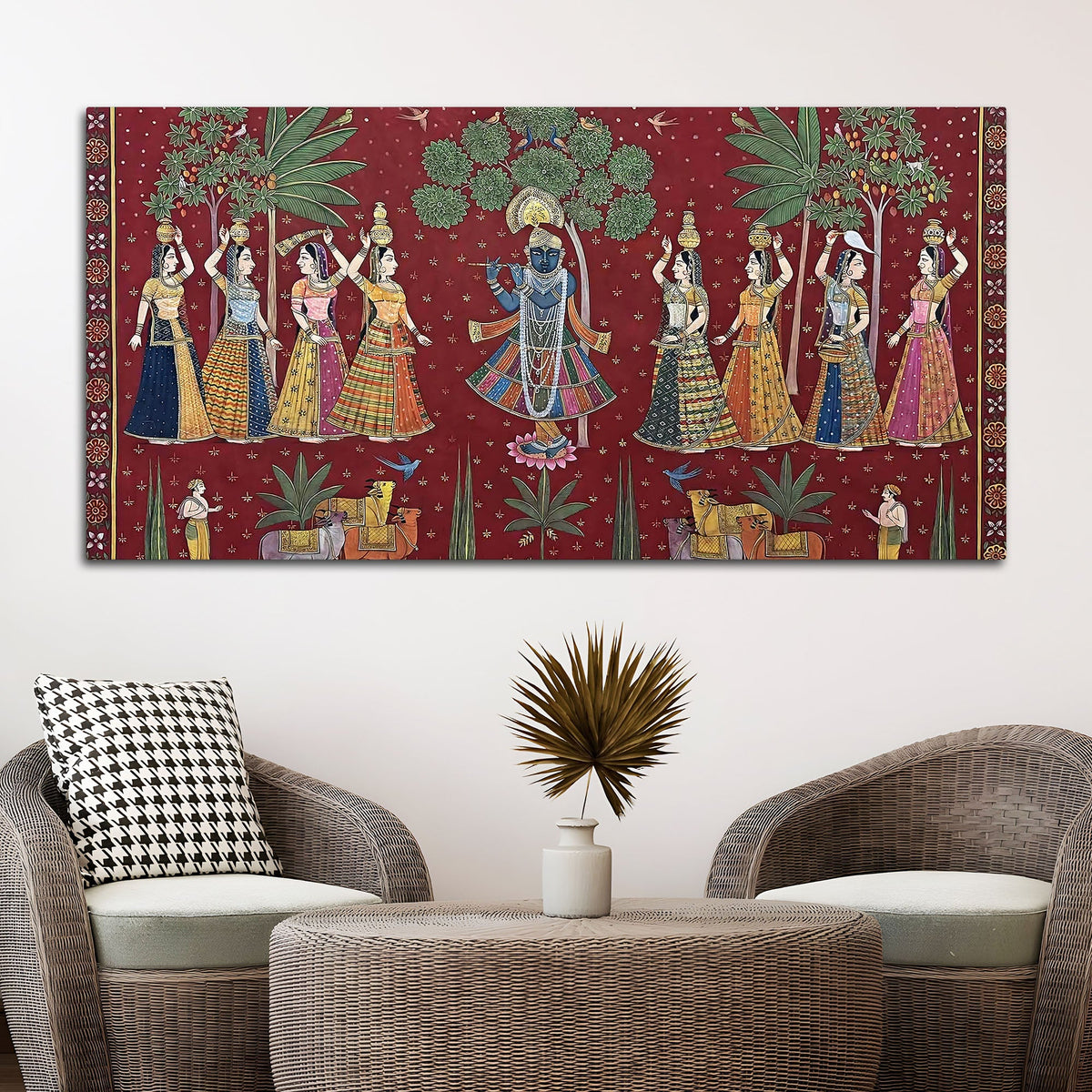 Classic Nathdwara Style Shri Krishna Raas Leela Pichwai Canvas Wall Painting
