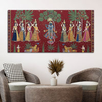 Classic Nathdwara Style Shri Krishna Raas Leela Pichwai Canvas Wall Painting