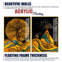 Classic Nature Art with Golden Textured Acrylic Art Floating Wall Painting Set of 2