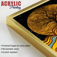 Classic Nature Art with Golden Textured Acrylic Art Floating Wall Painting Set of 2