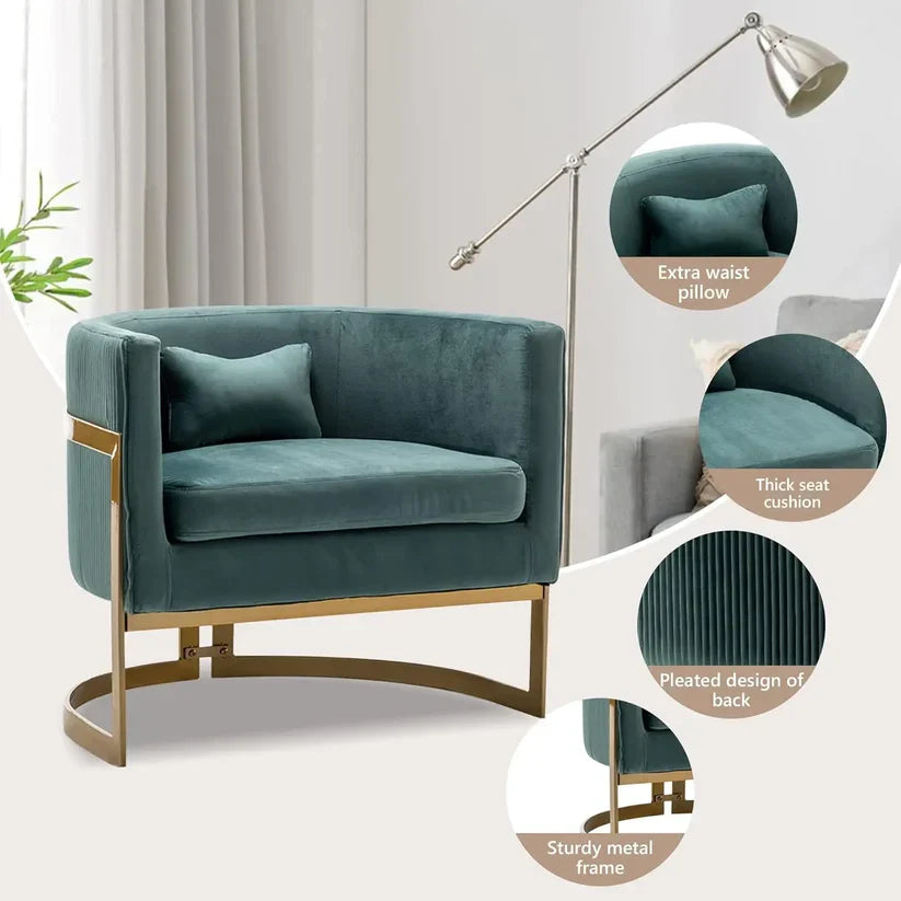 Luxury Modern Teal Armchair with Supportive Gold Base
