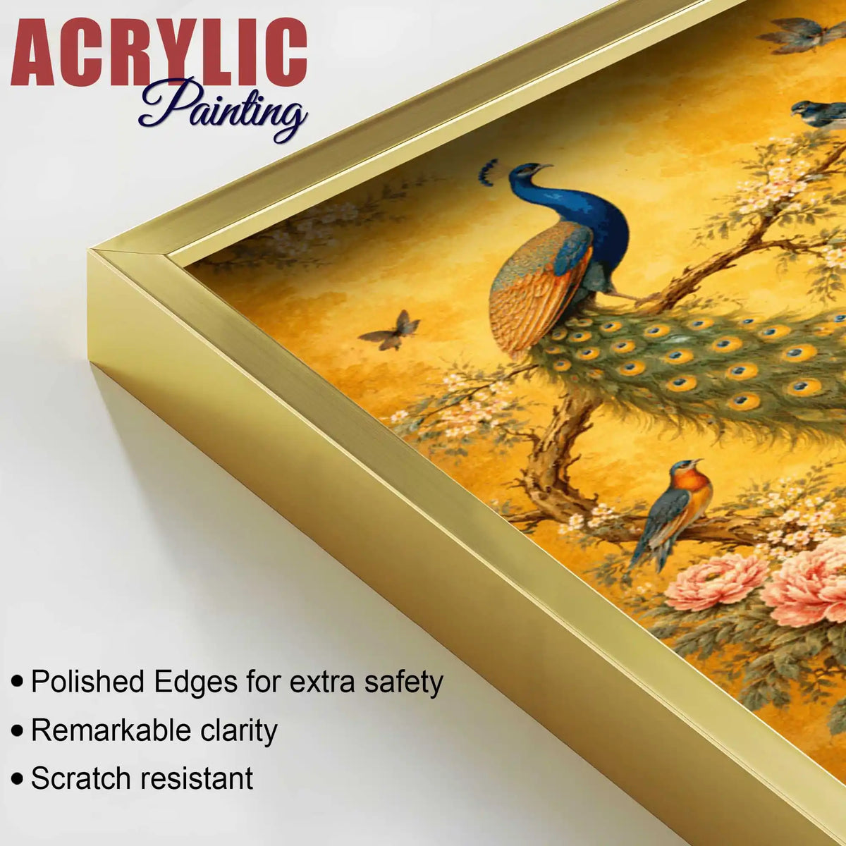 Classic Peacock and Blossom Floating Acrylic Wall Painting Set of 3
