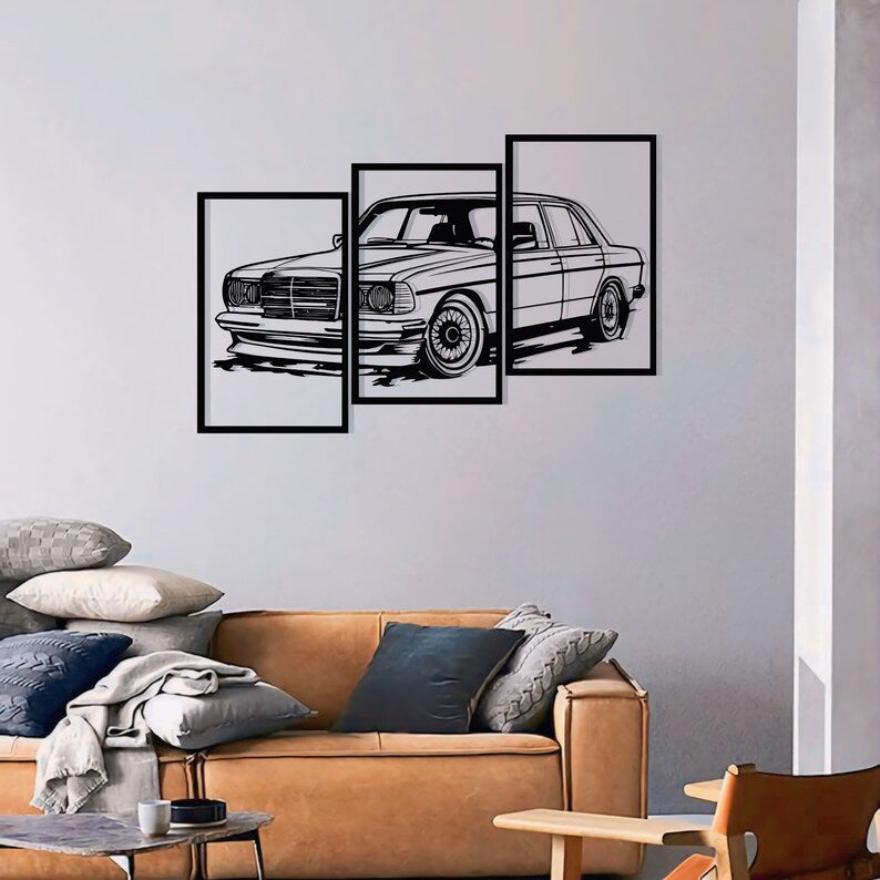 Classic Sedan Car Metal Wall Art 3 Panel Set