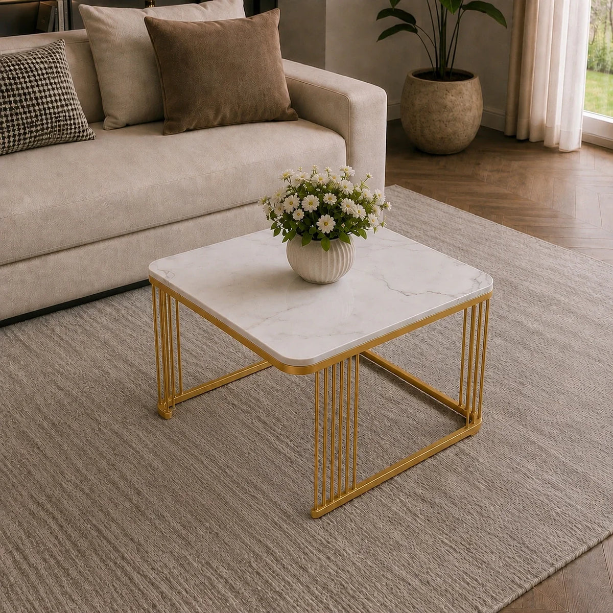 Classic Square Tethered Golden Metallic Table Set of 2