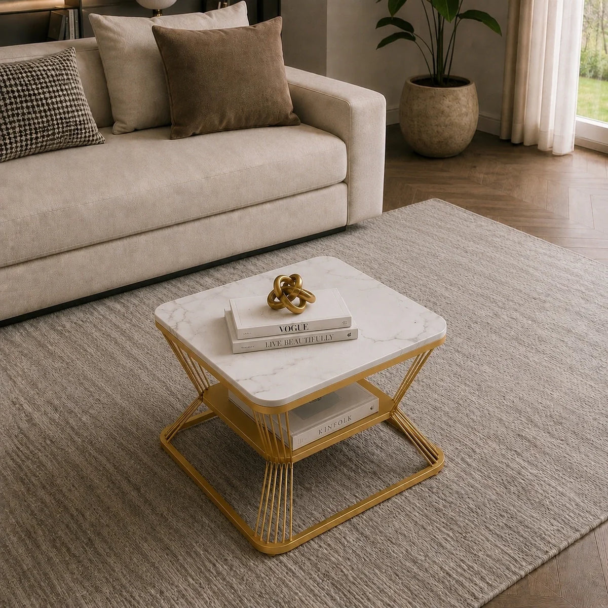 Classic Square Tethered Golden Metallic Table Set of 2
