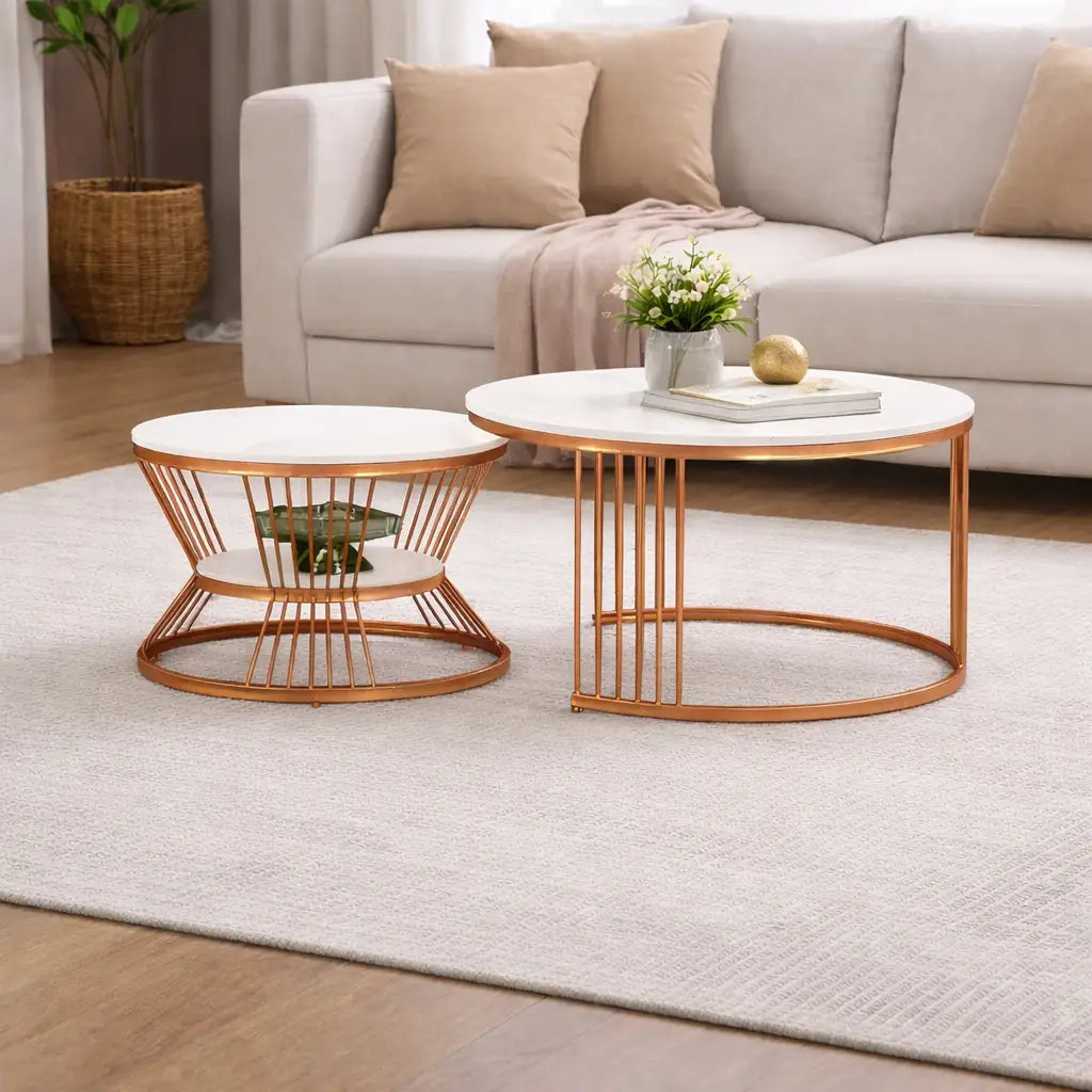 Classic Style Complementing Copper Coffee Table Set of 2