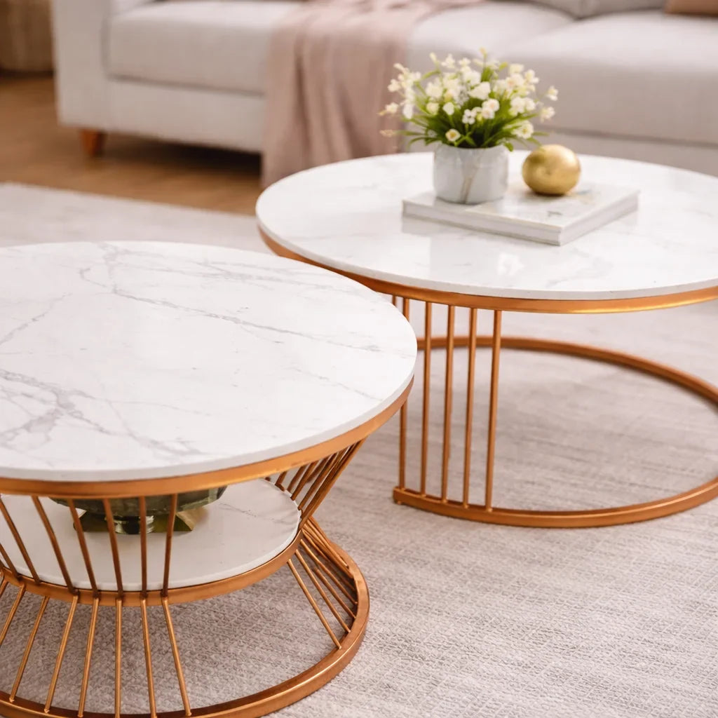 Classic Style Complementing Copper Coffee Table Set of 2