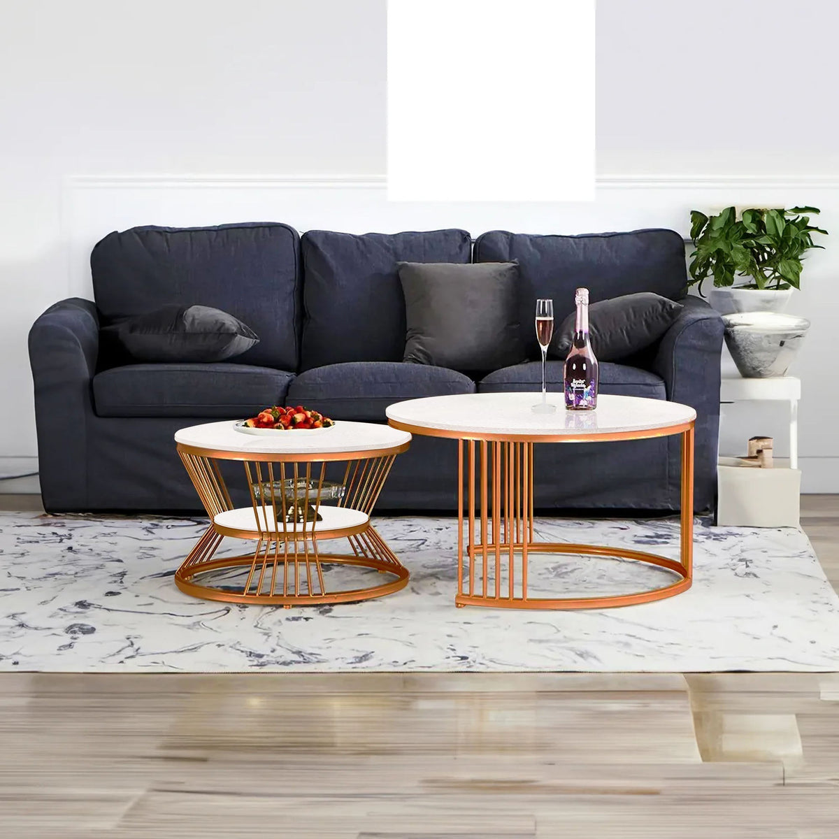 Classic Style Complementing Copper Coffee Table Set of 2