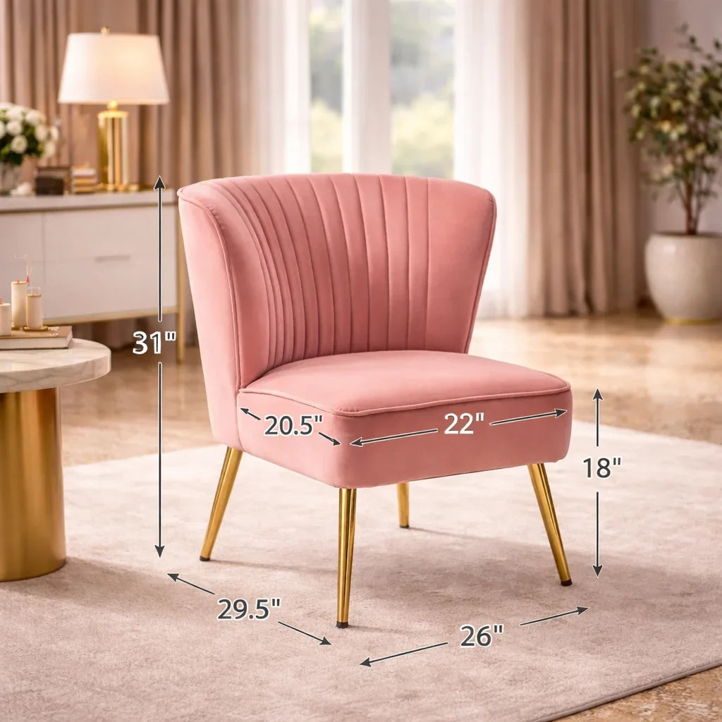Classic Style Curved Back Pink Velvet Accent Chair