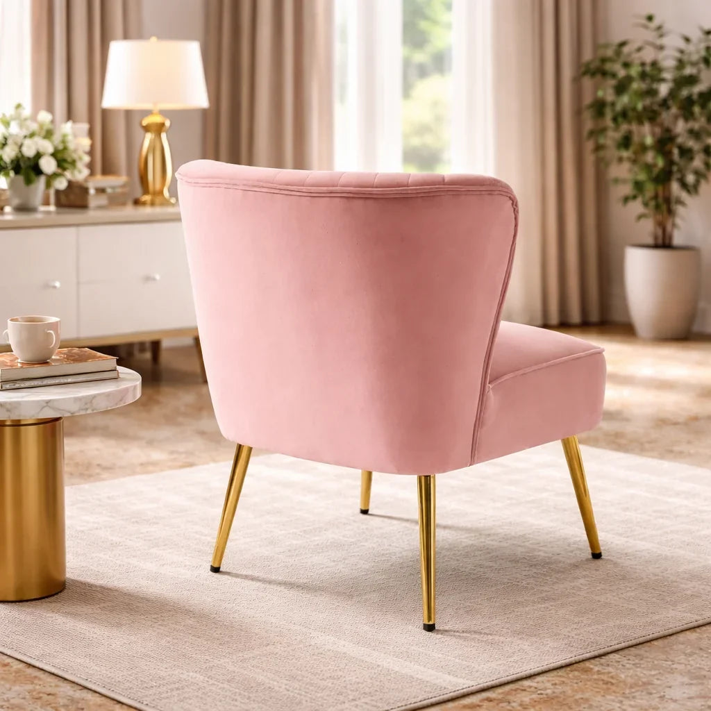 Classic Style Curved Back Pink Velvet Accent Chair