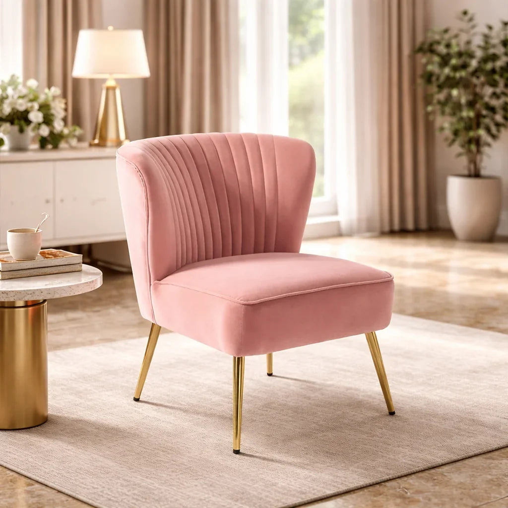 Classic Style Curved Back Pink Velvet Accent Chair