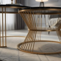 Classic Tethered Metallic Black Marble Table Set of 2