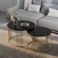 Classic Tethered Metallic Black Marble Table Set of 2