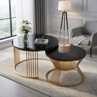 Classic Tethered Metallic Black Marble Table Set of 2