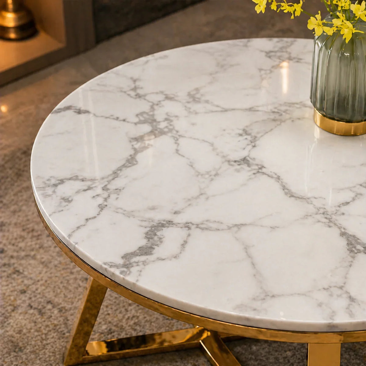 Classic White Hamilton Marble Round Coffee Table Set of 2