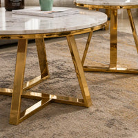 Classic White Hamilton Marble Round Coffee Table Set of 2