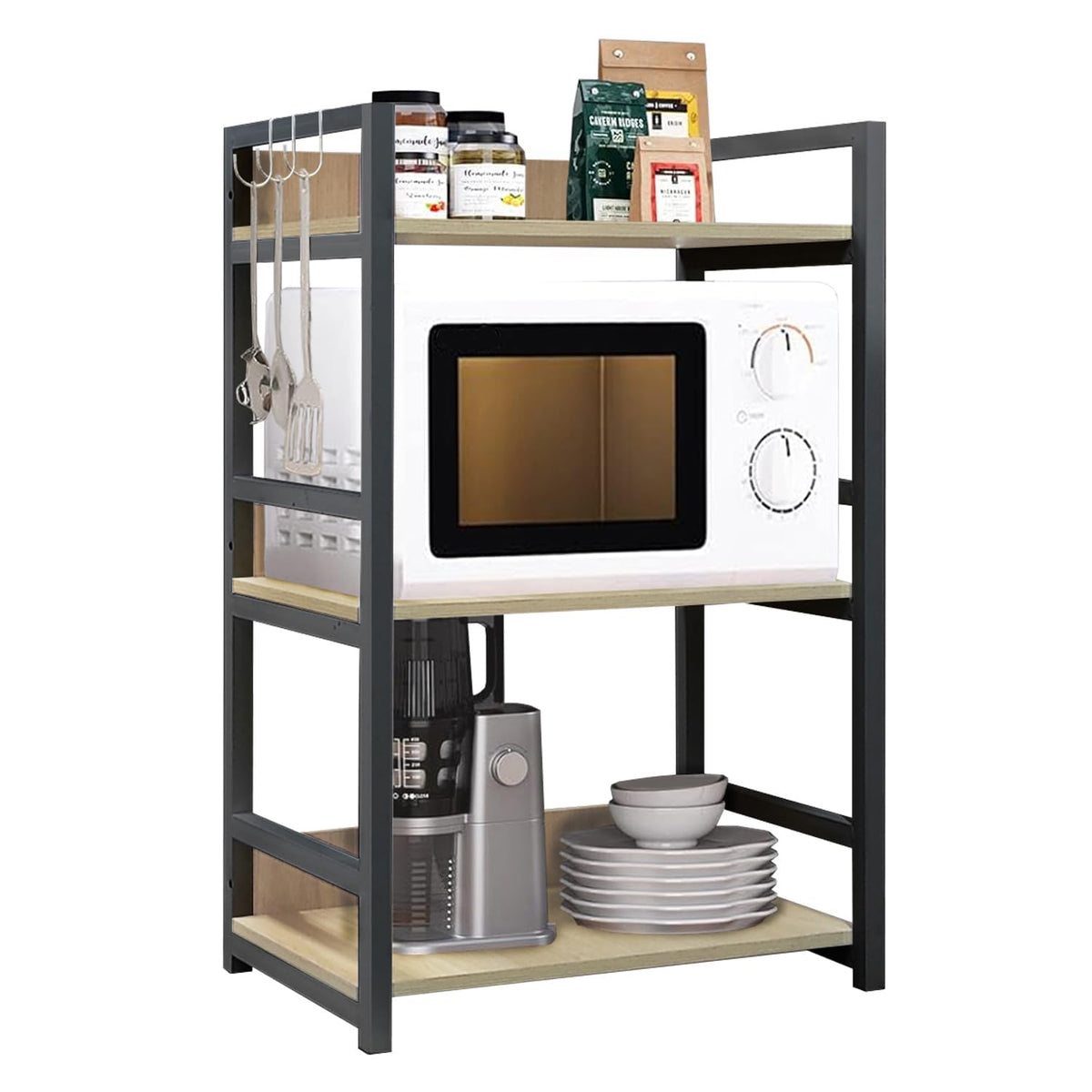 Classic Wooden Wall Shelf with Black Metallic Frame