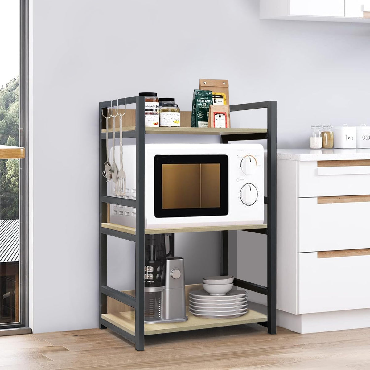 Classic Wooden Wall Shelf with Black Metallic Frame