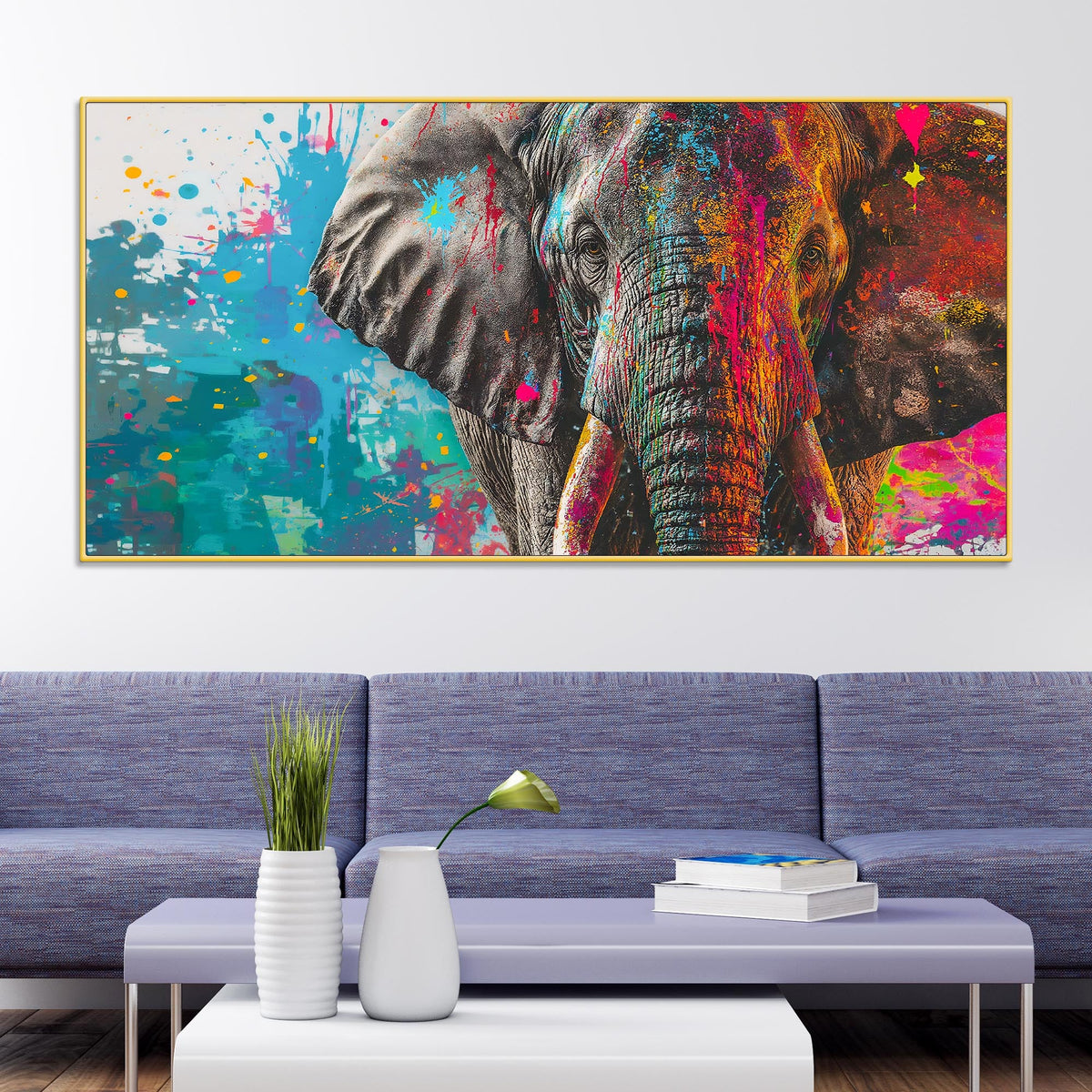 Color Splash Elephant Wall Painting for Luxury Home