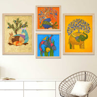 Colorful Animal Traditional Indian Folk Art Wall Frame Set of Four