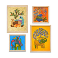 Colorful Animal Traditional Indian Folk Art Wall Frame Set of Four
