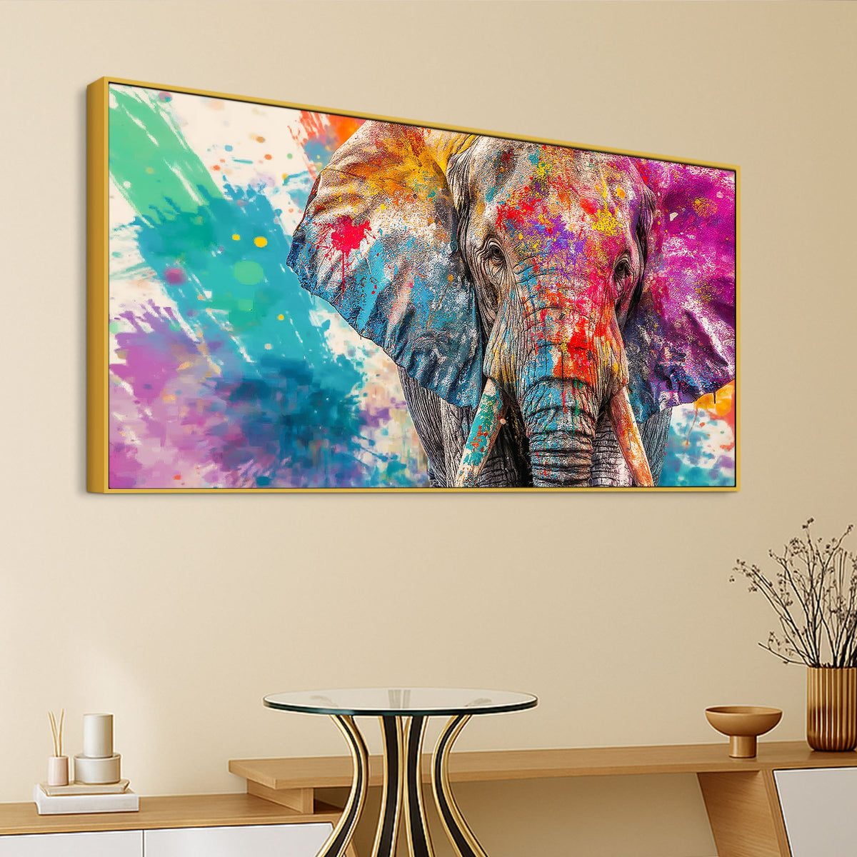 Colorful Elephant Wall Art Painting for Living Room Décor
