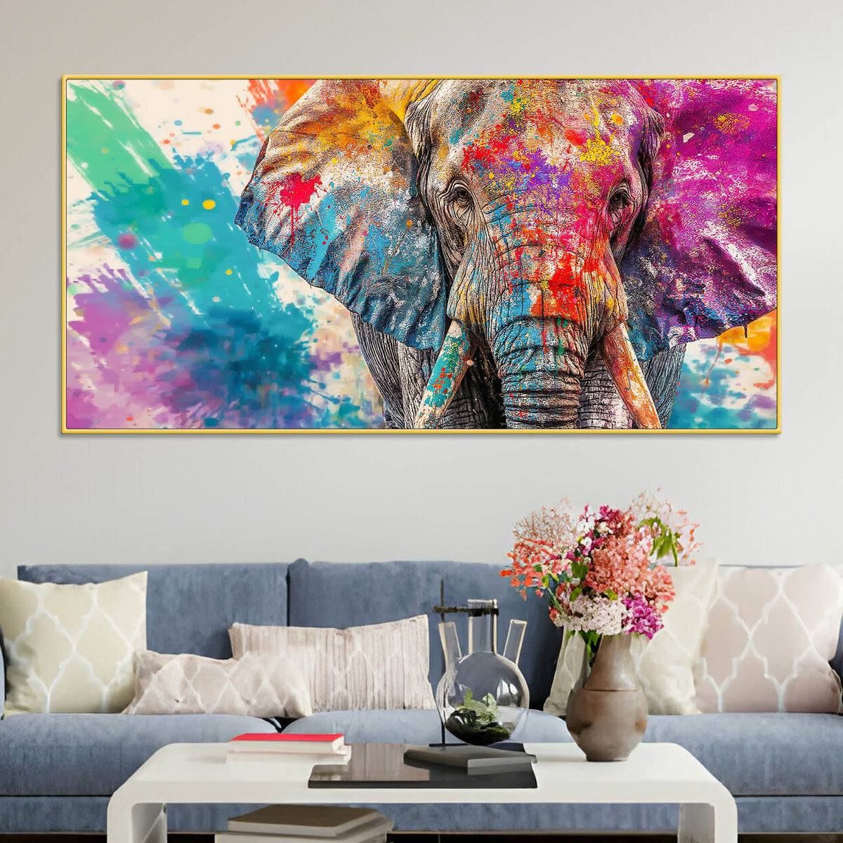 Colorful Elephant Wall Art Painting for Living Room Décor