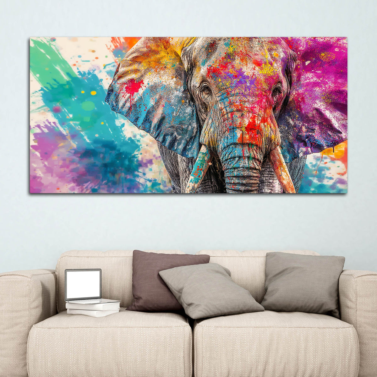 Colorful Elephant Wall Art Painting for Living Room Décor