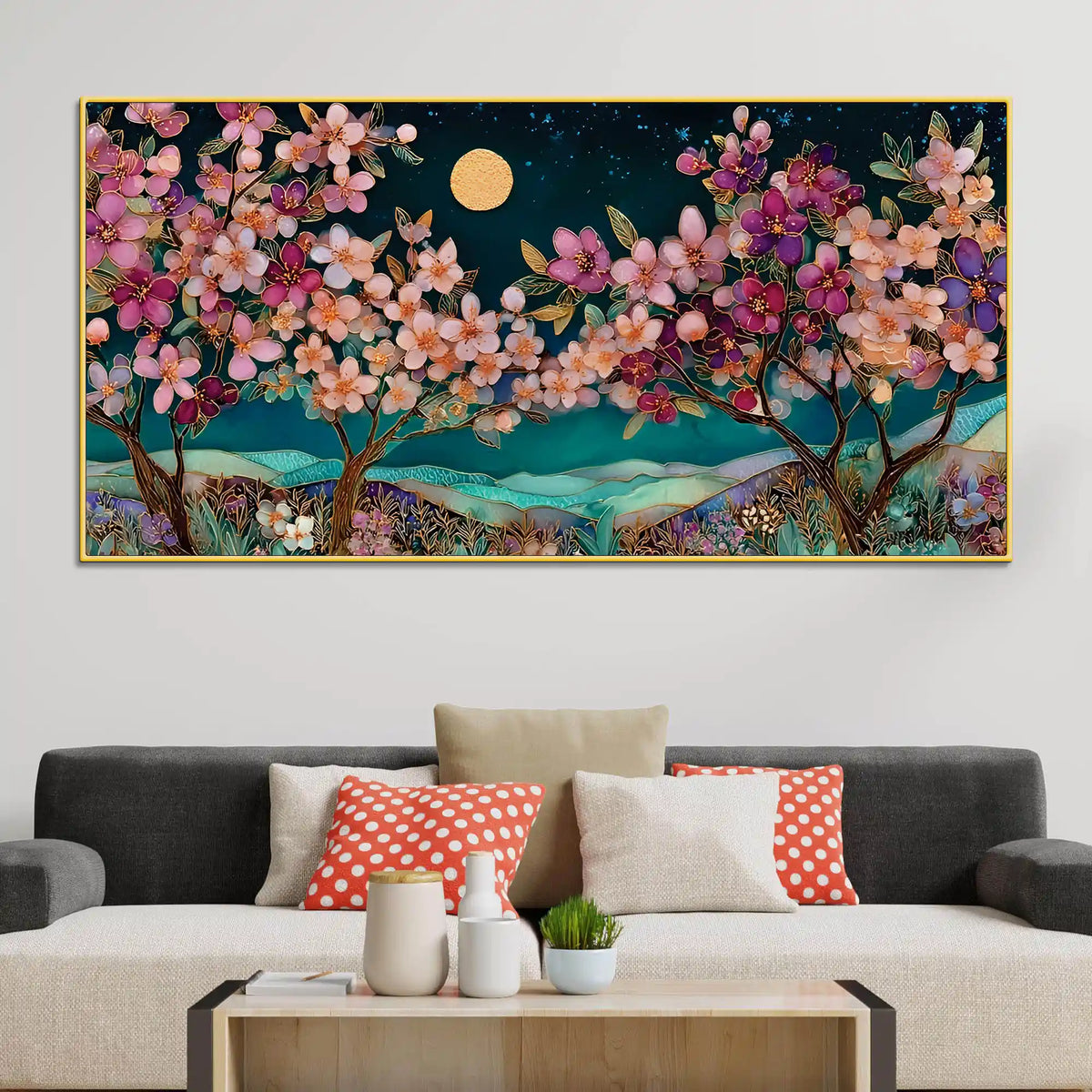 Colorful Flower Abstract Canvas Painting for Living Room Decor