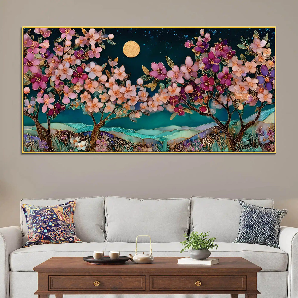 Colorful Flower Abstract Canvas Painting for Living Room Decor
