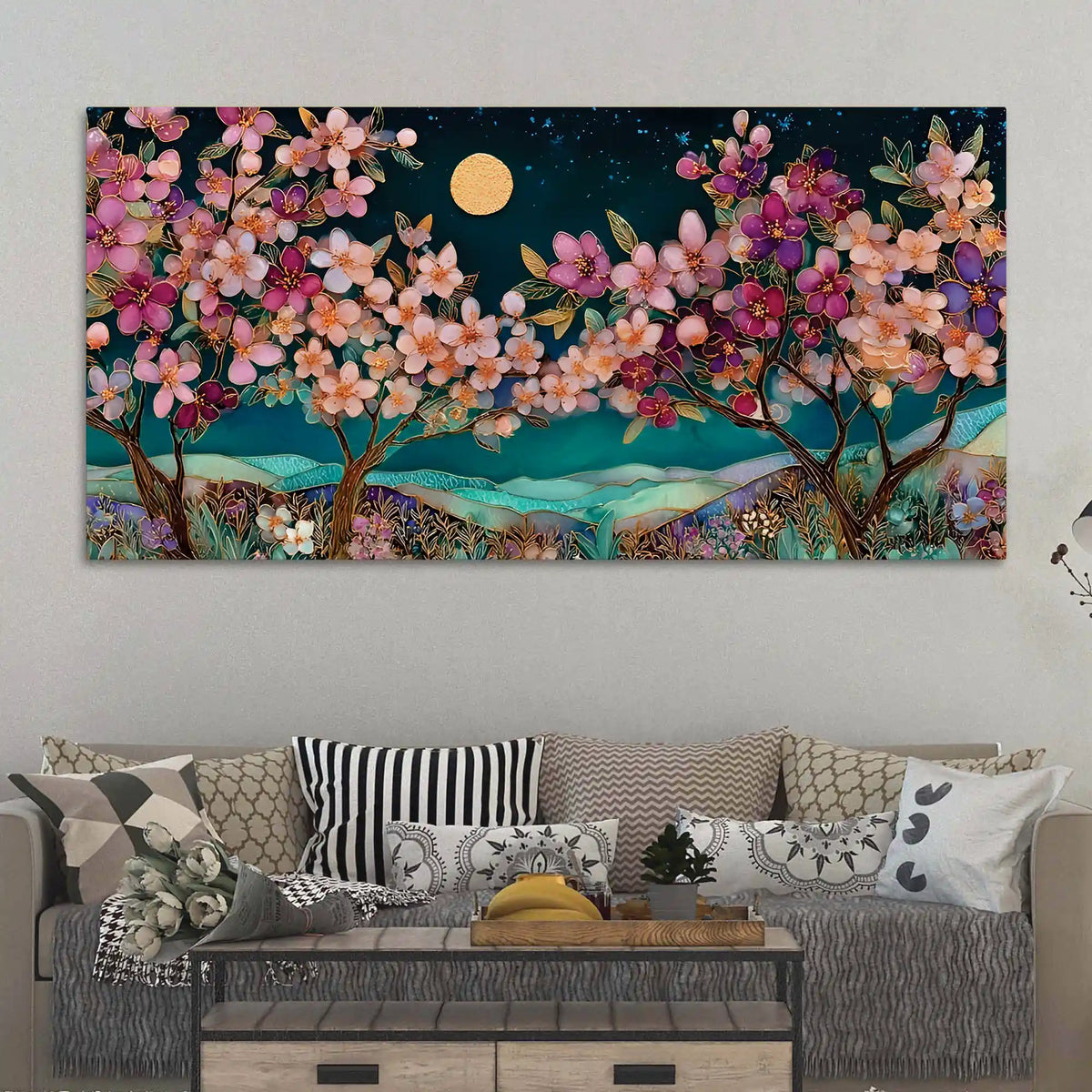 Colorful Flower Abstract Canvas Painting for Living Room Decor