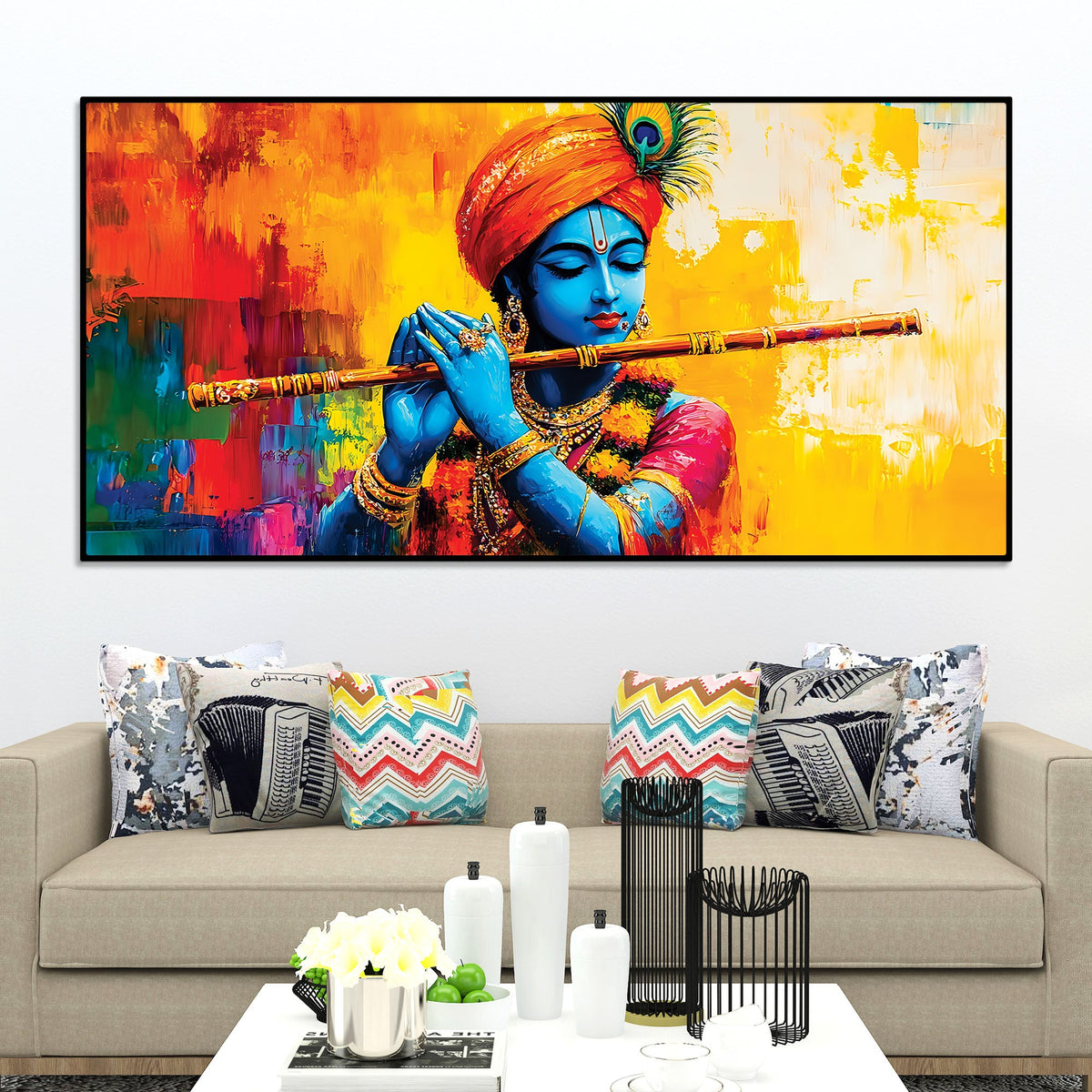 Colorful Lord Krishna Playing Flute Painting
