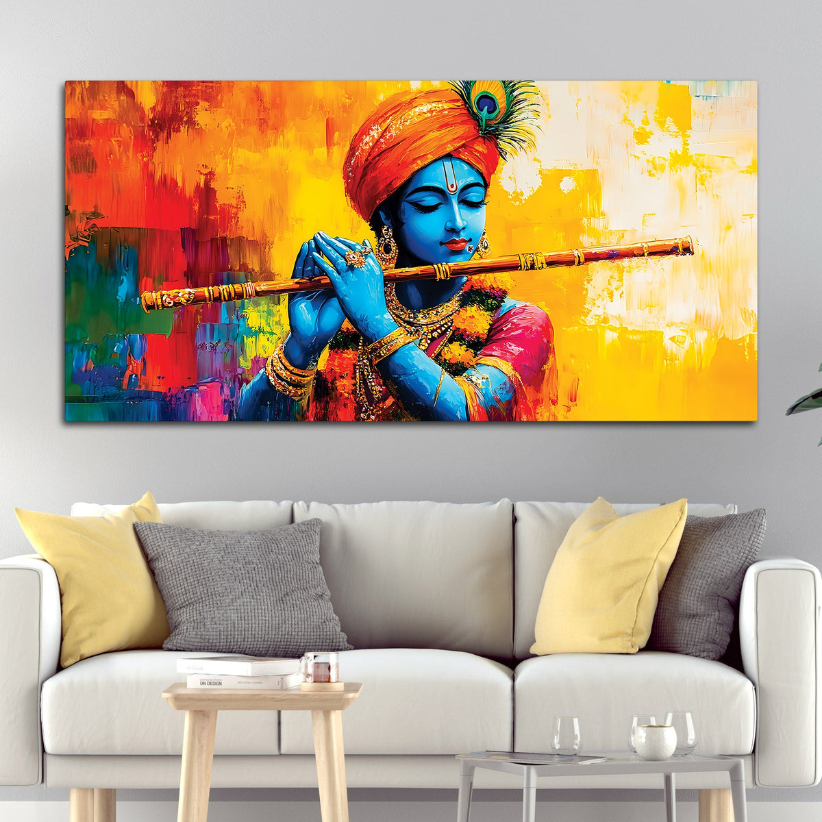 Colorful Lord Krishna Playing Flute Painting