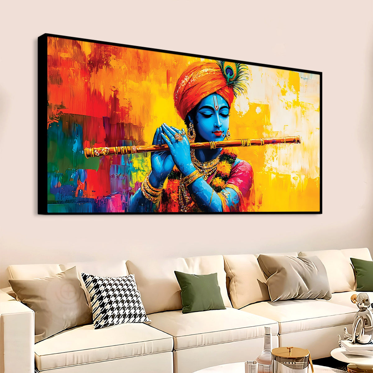 Colorful Lord Krishna Playing Flute Painting